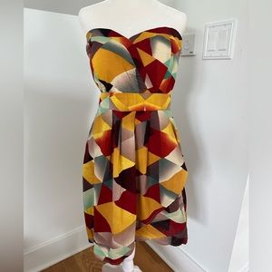 Bold strapless dress with exposed zip, size L